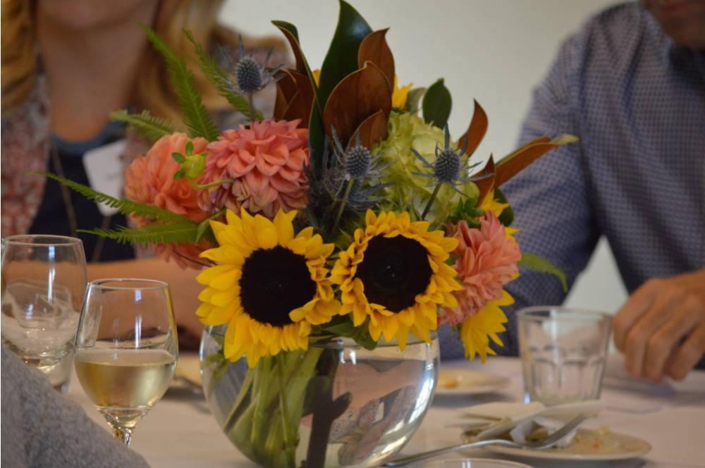 Decorative flowers as the center piece of a table